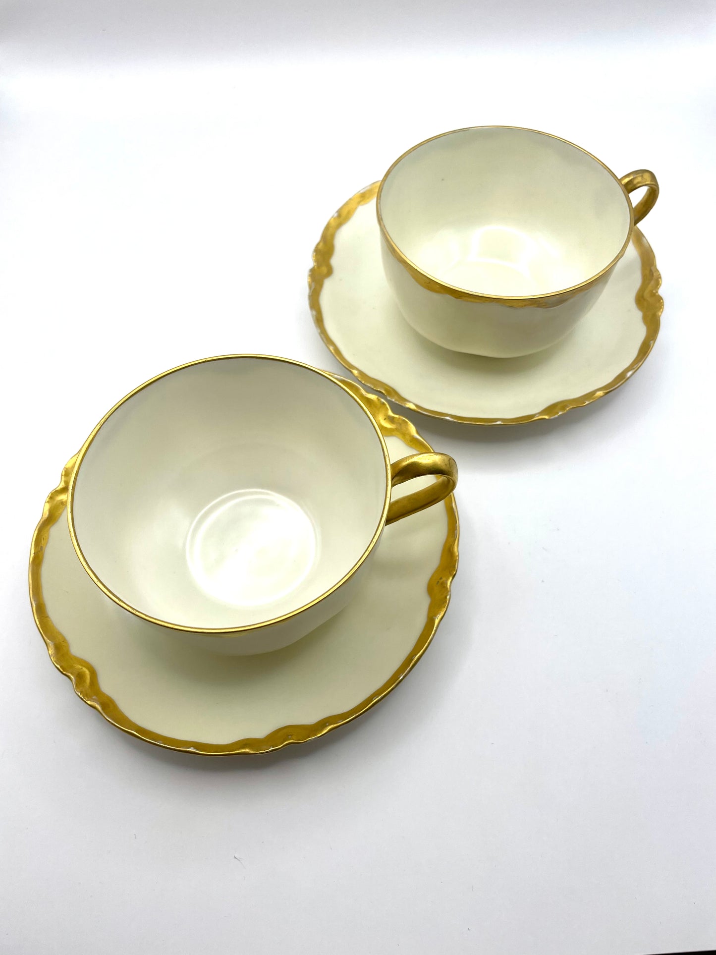 Antique Haviland France Limoges set of 2 Cup and Saucer Set Handpainted Gilded