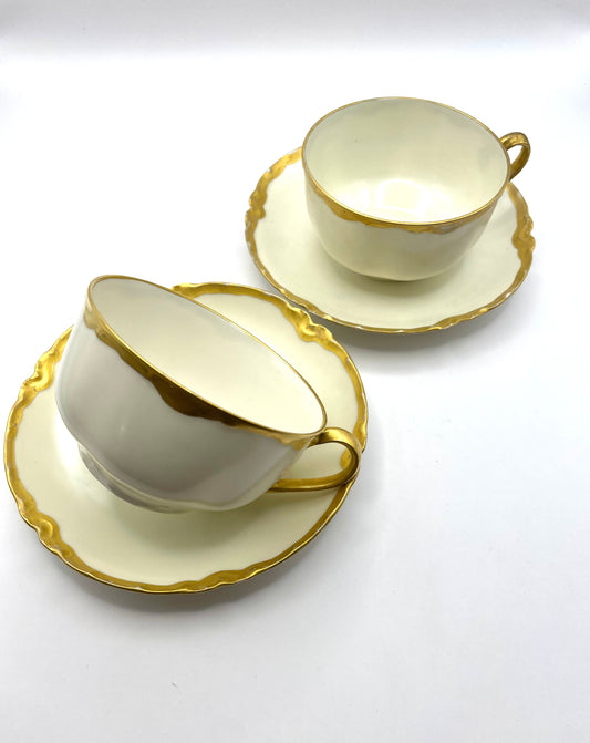 Antique Haviland France Limoges set of 2 Cup and Saucer Set Handpainted Gilded