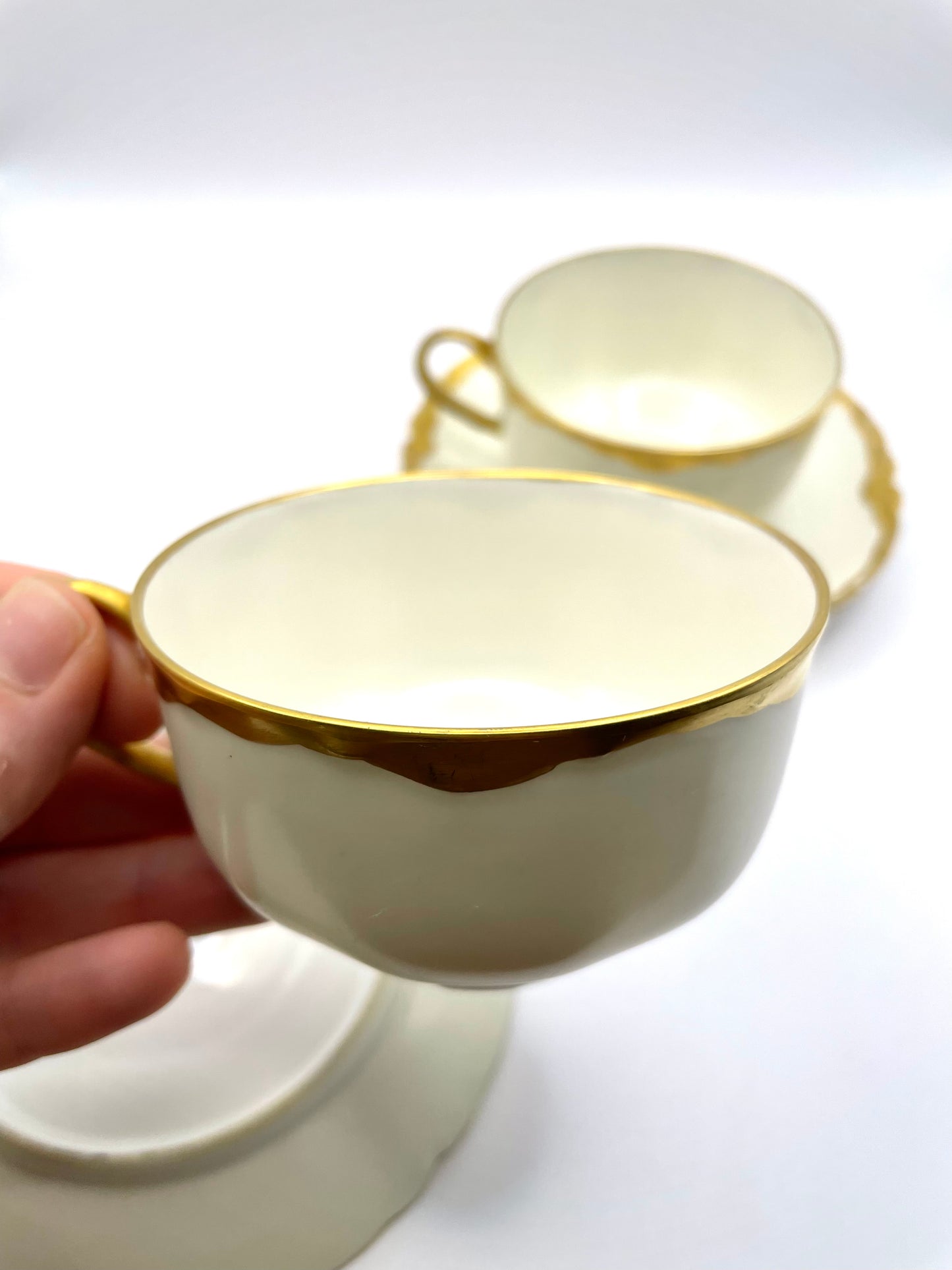 Antique Haviland France Limoges set of 2 Cup and Saucer Set Handpainted Gilded