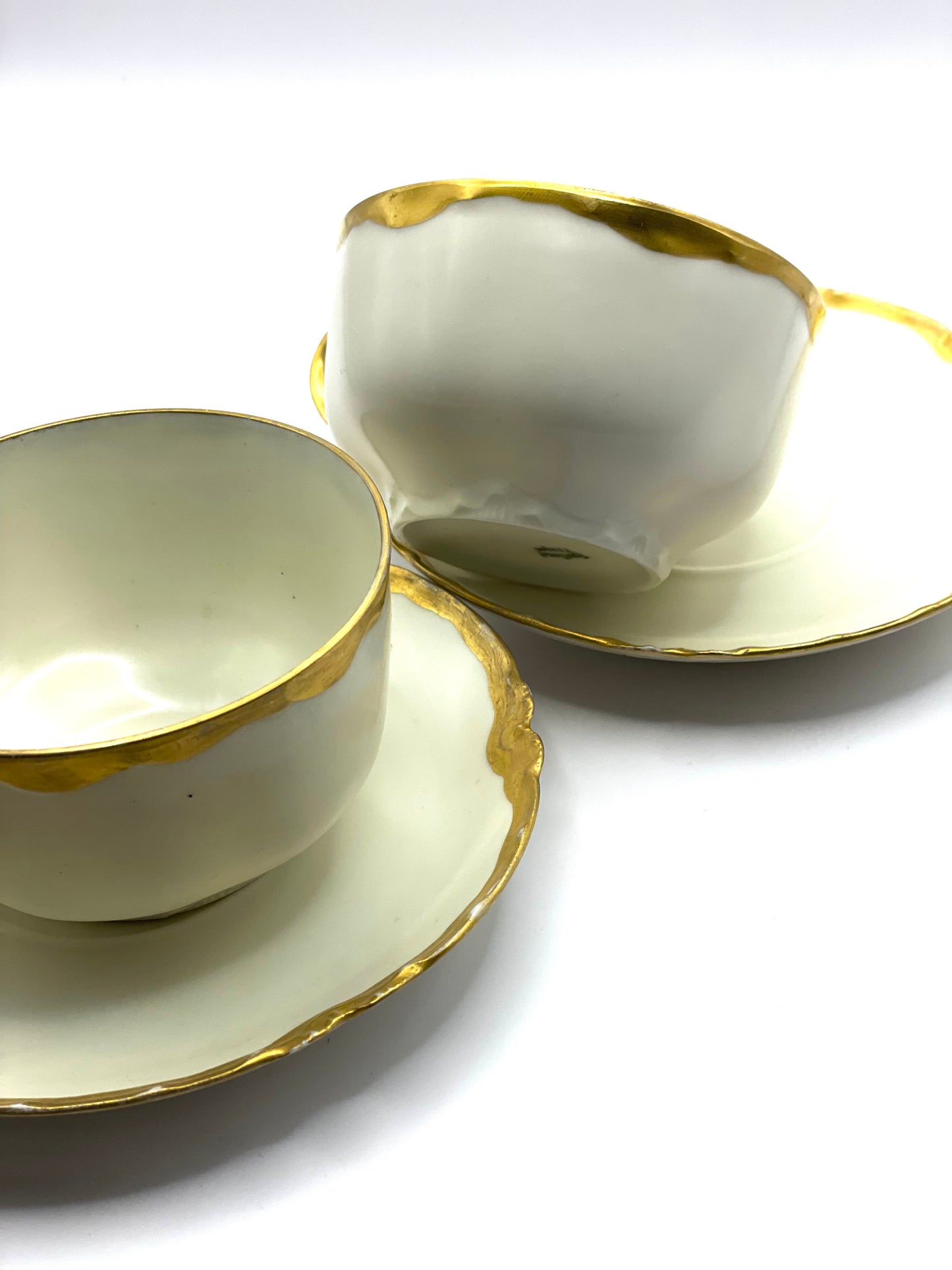 Antique Haviland France Limoges set of 2 Cup and Saucer Set Handpainted Gilded