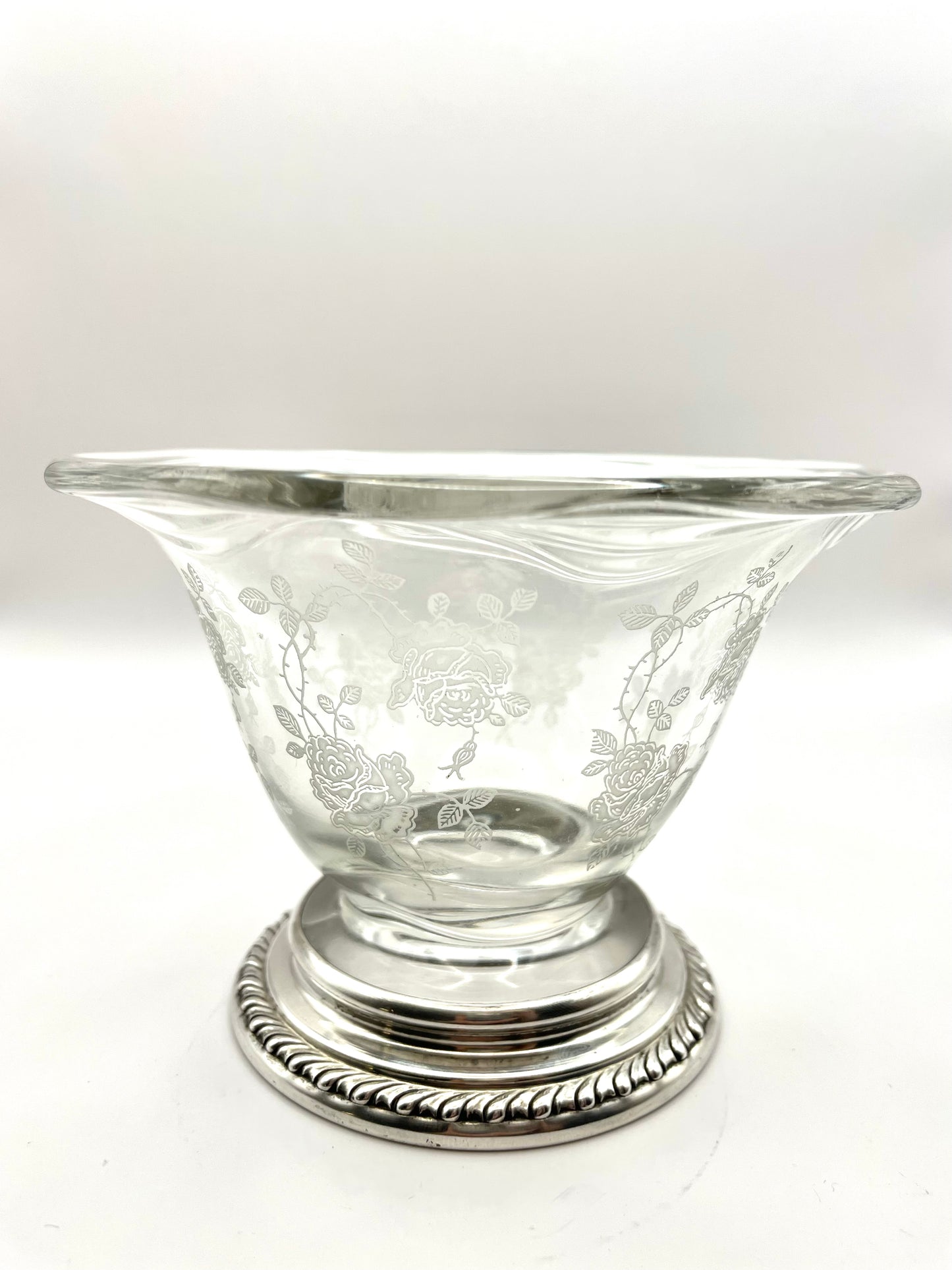 Antique Wallace Sterling Etched Crystal Candy Bowl Silver Base