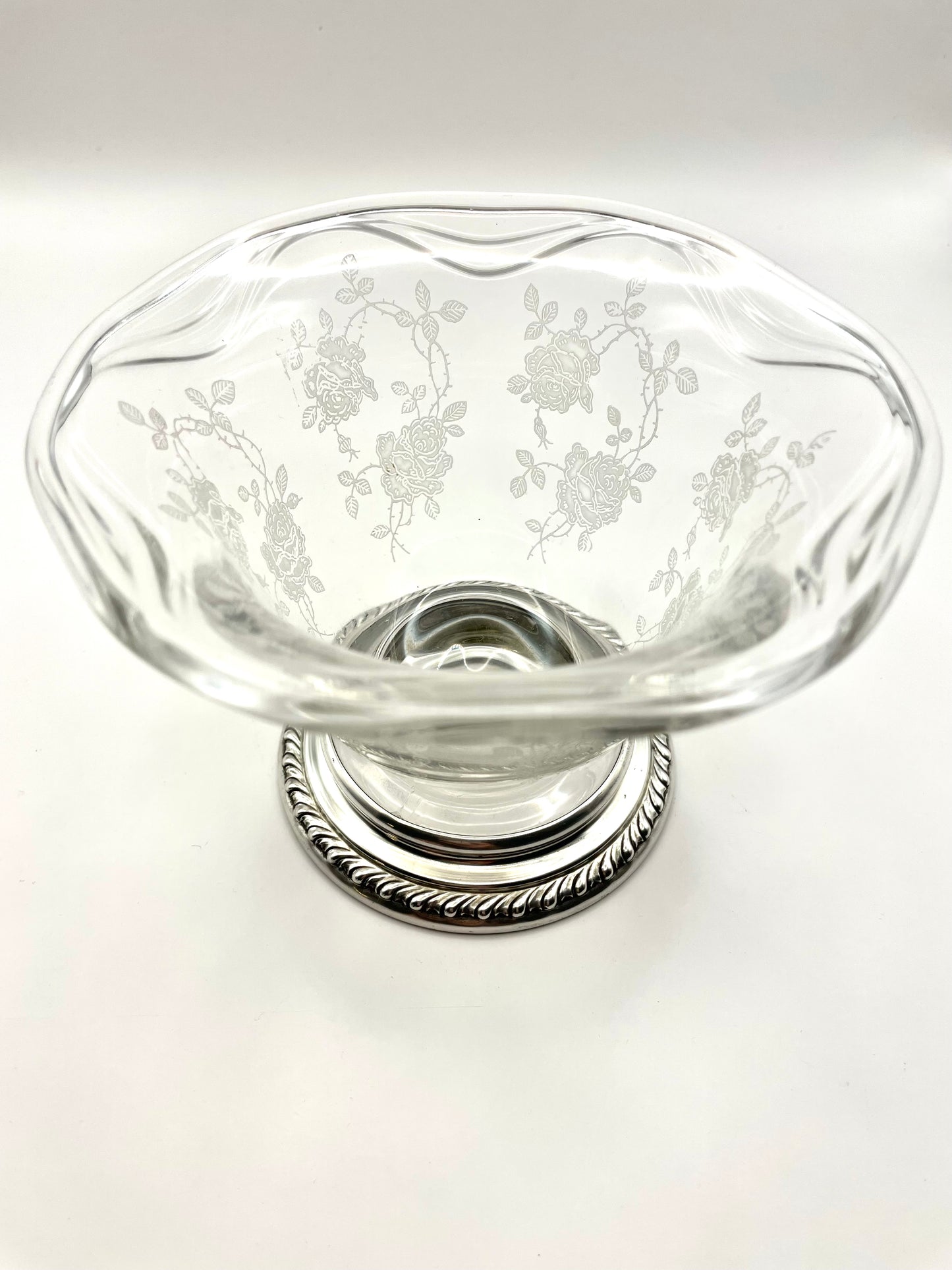 Antique Wallace Sterling Etched Crystal Candy Bowl Silver Base