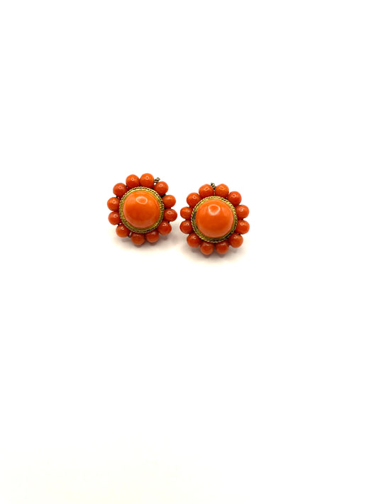 Vintage Coral Cluster Clip on Earrings 1950s