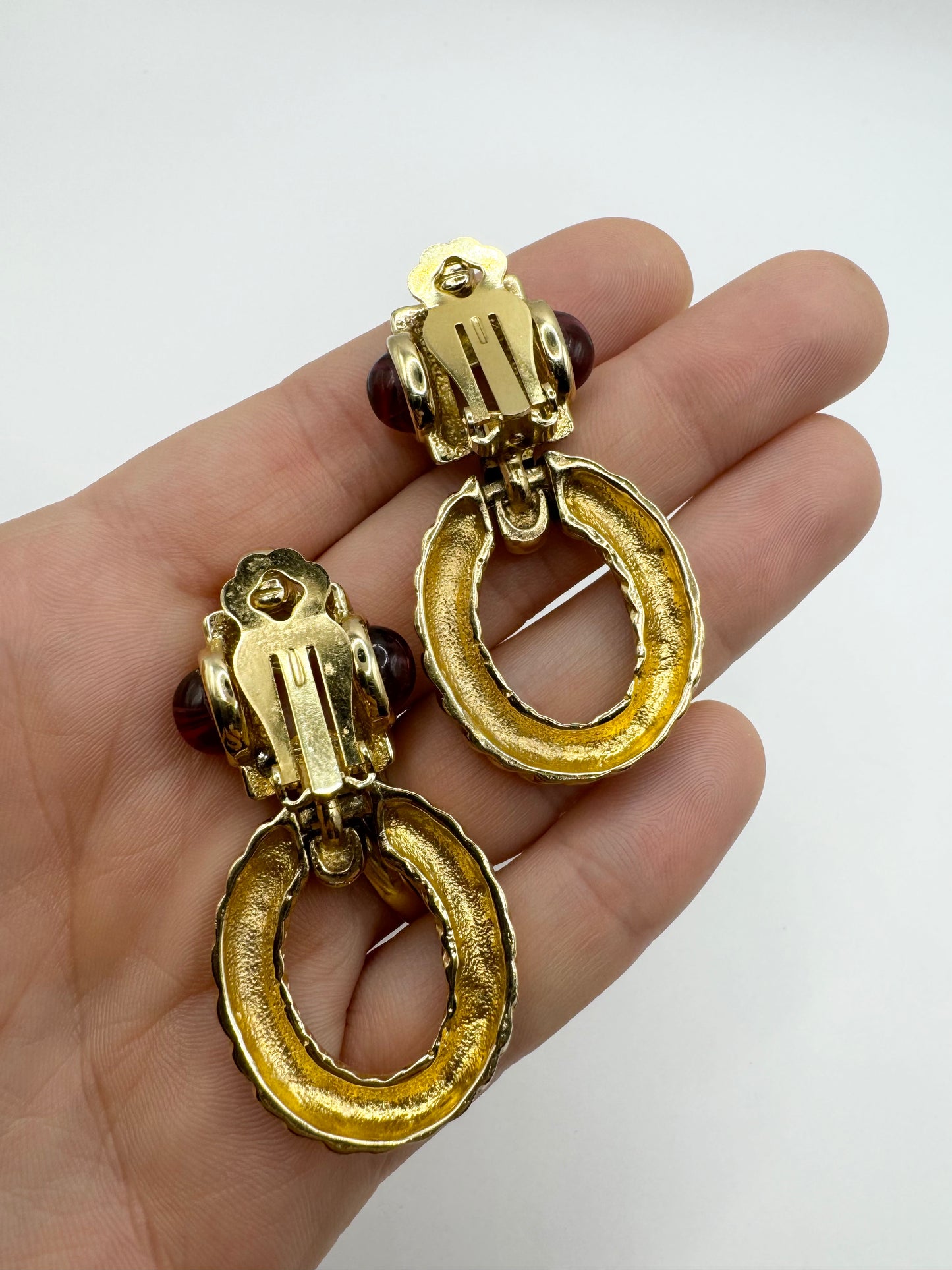 Vintage Mogul Glass Rhinestone Twisted Rope Door Knocker Clipon Earrings