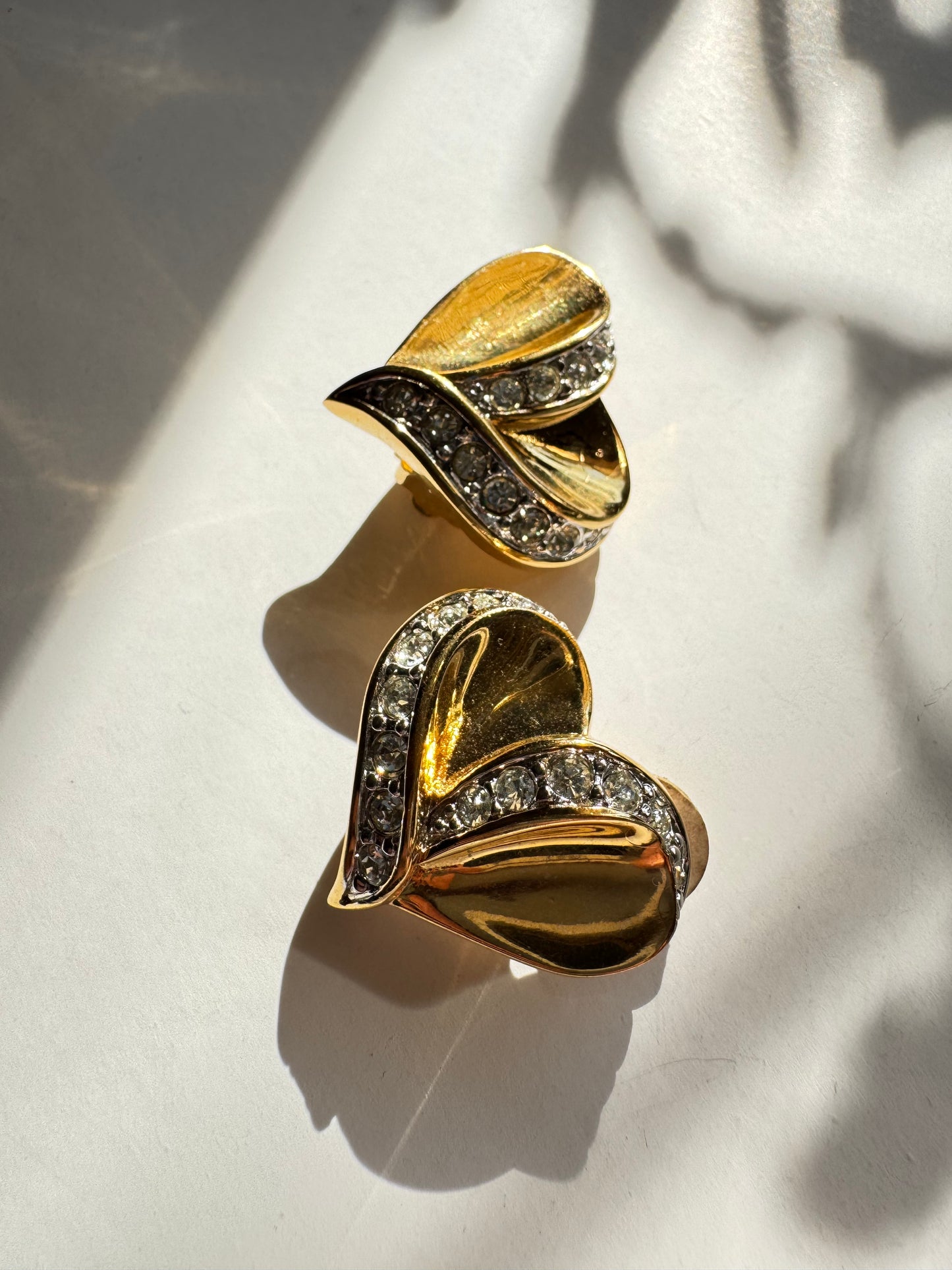 Vintage Nina Ricci Rhinestone Heart Clip-On Earrings