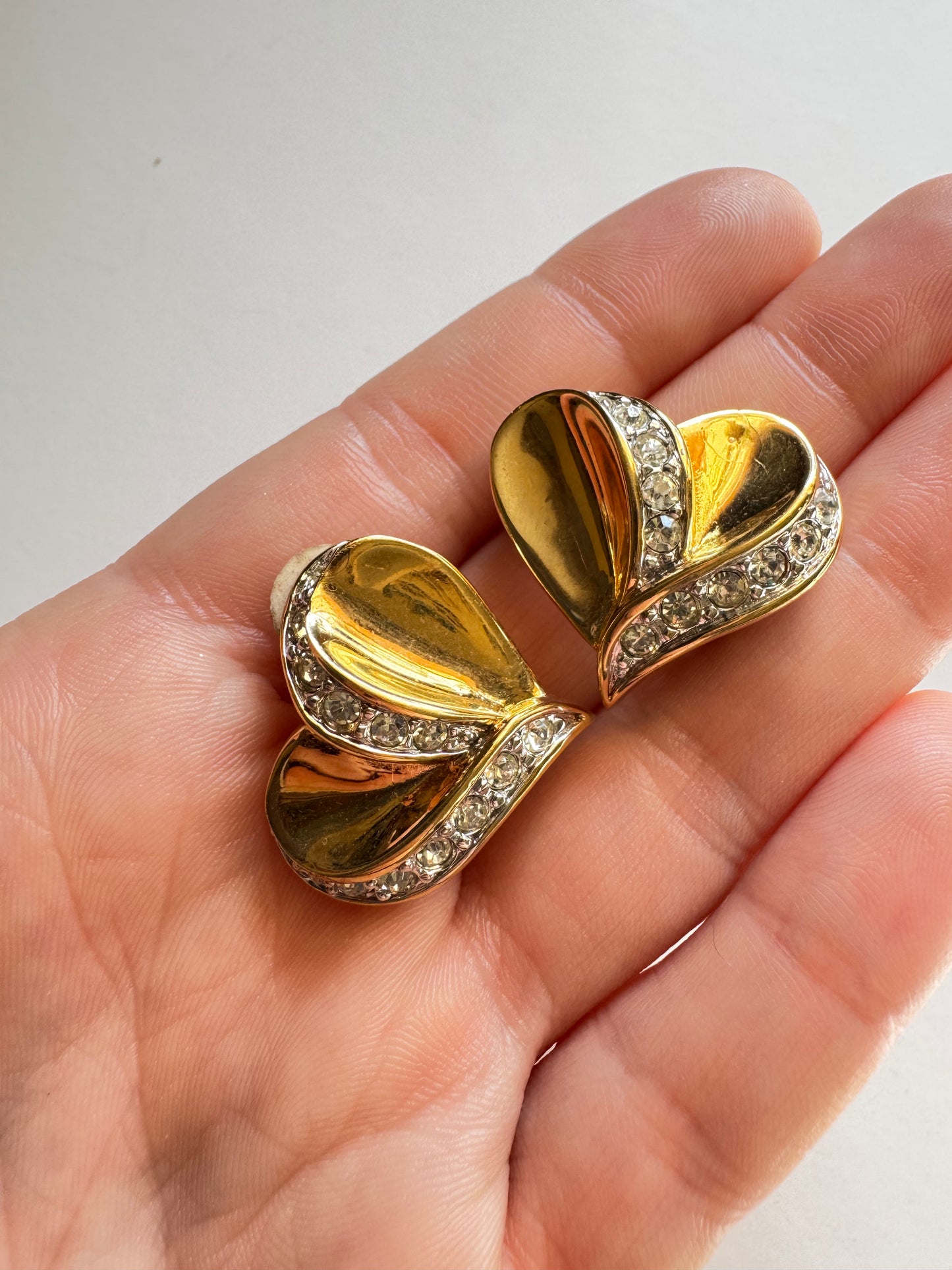 Vintage Nina Ricci Rhinestone Heart Clip-On Earrings
