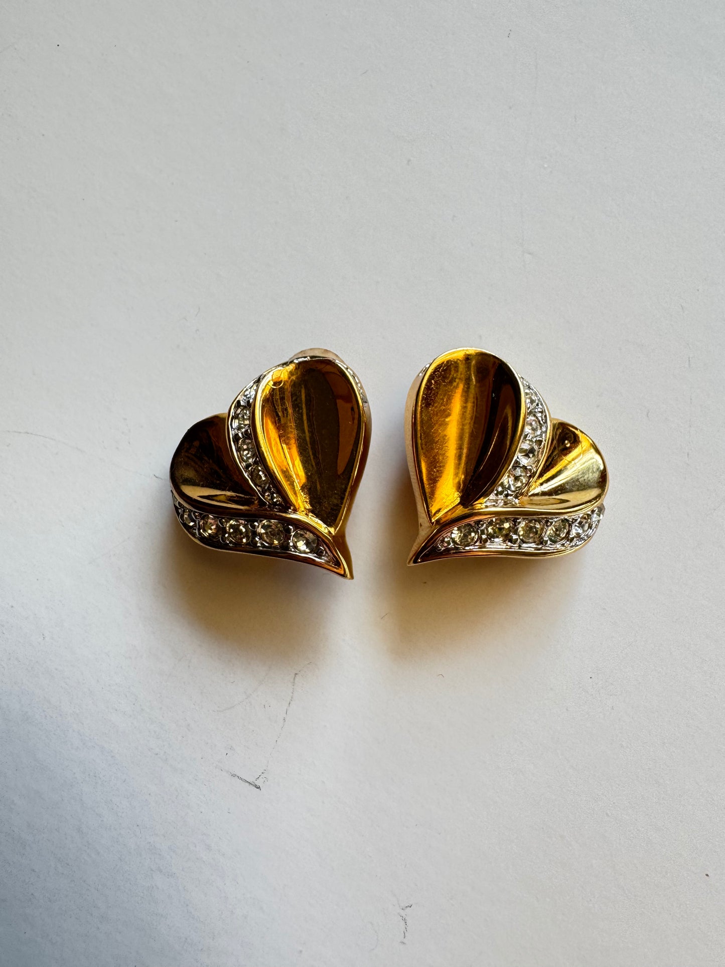 Vintage Nina Ricci Rhinestone Heart Clip-On Earrings