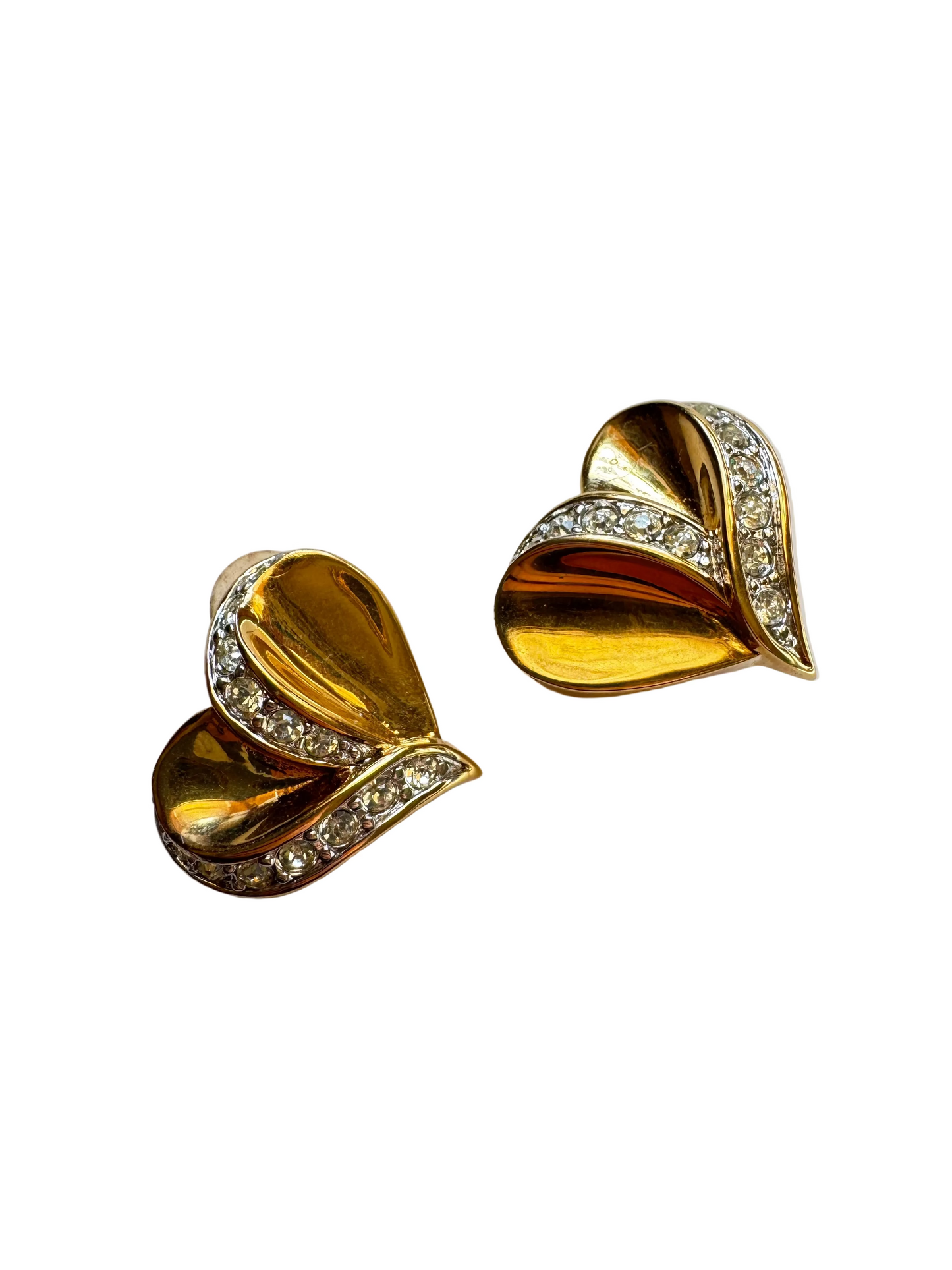 Vintage Nina Ricci Rhinestone Heart Clip-On Earrings