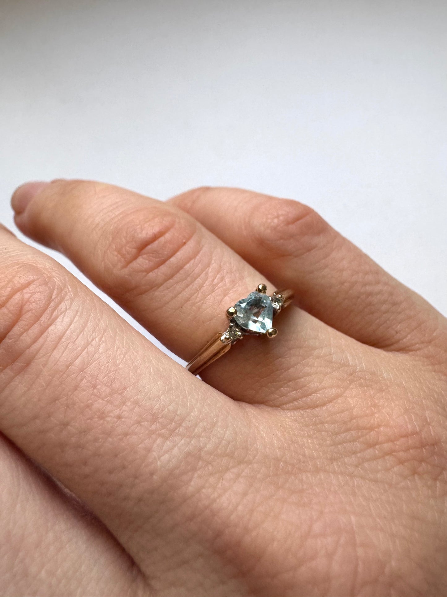 10K Gold Diamond & Blue Topaz Heart Ring