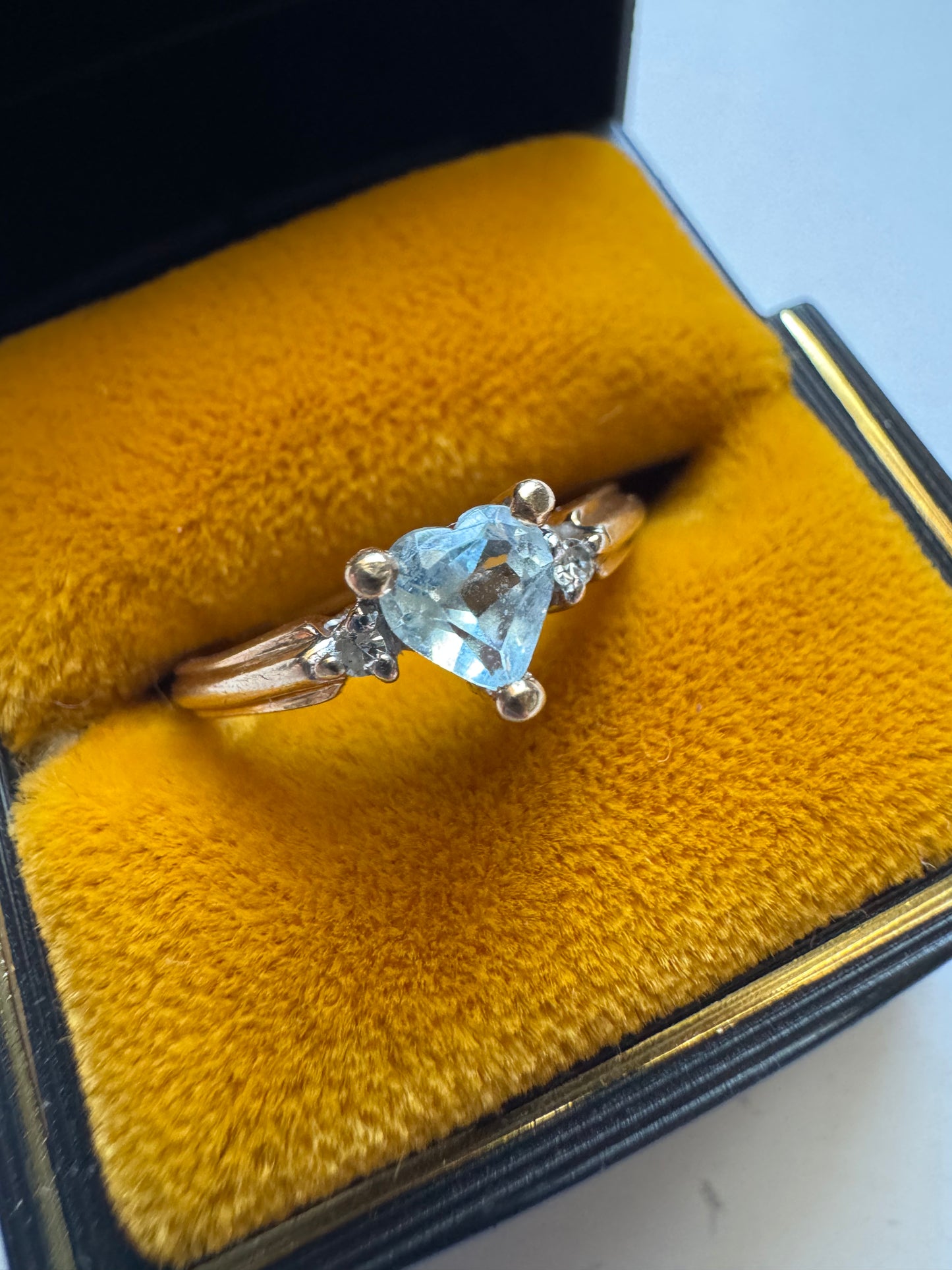 10K Gold Diamond & Blue Topaz Heart Ring
