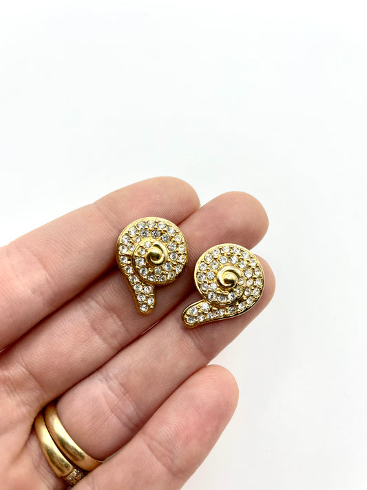 Vintage Swarovski Snail Shell Pierced Earrings