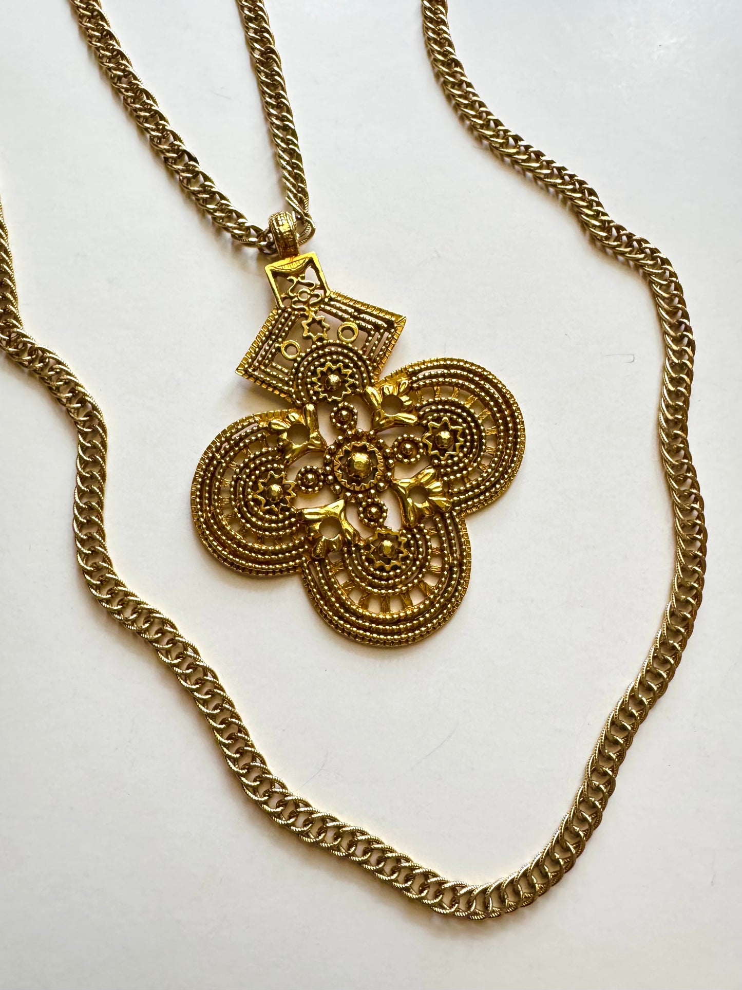 Vintage Kenneth Lane Double Strand Gold Tone Statement Necklace