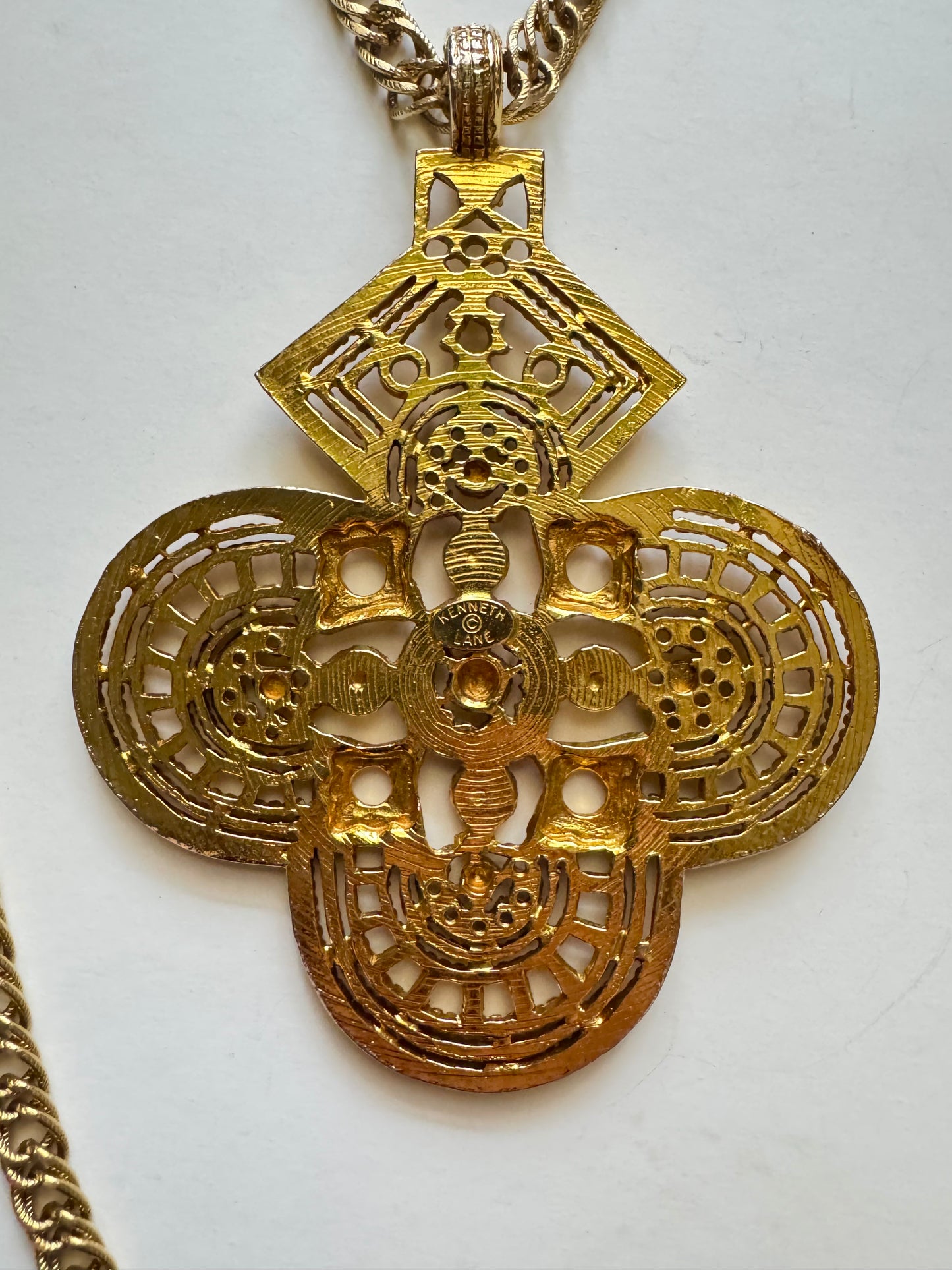 Vintage Kenneth Lane Double Strand Gold Tone Statement Necklace