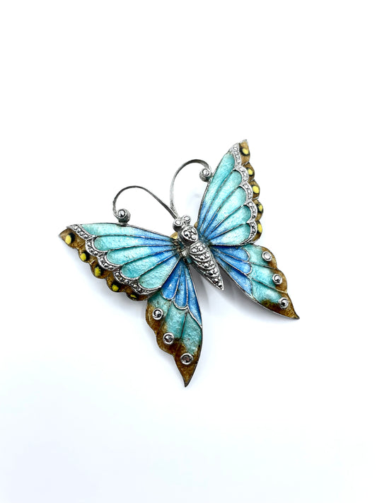 Vintage Sterling Silver Enamel Butterfly Brooch 