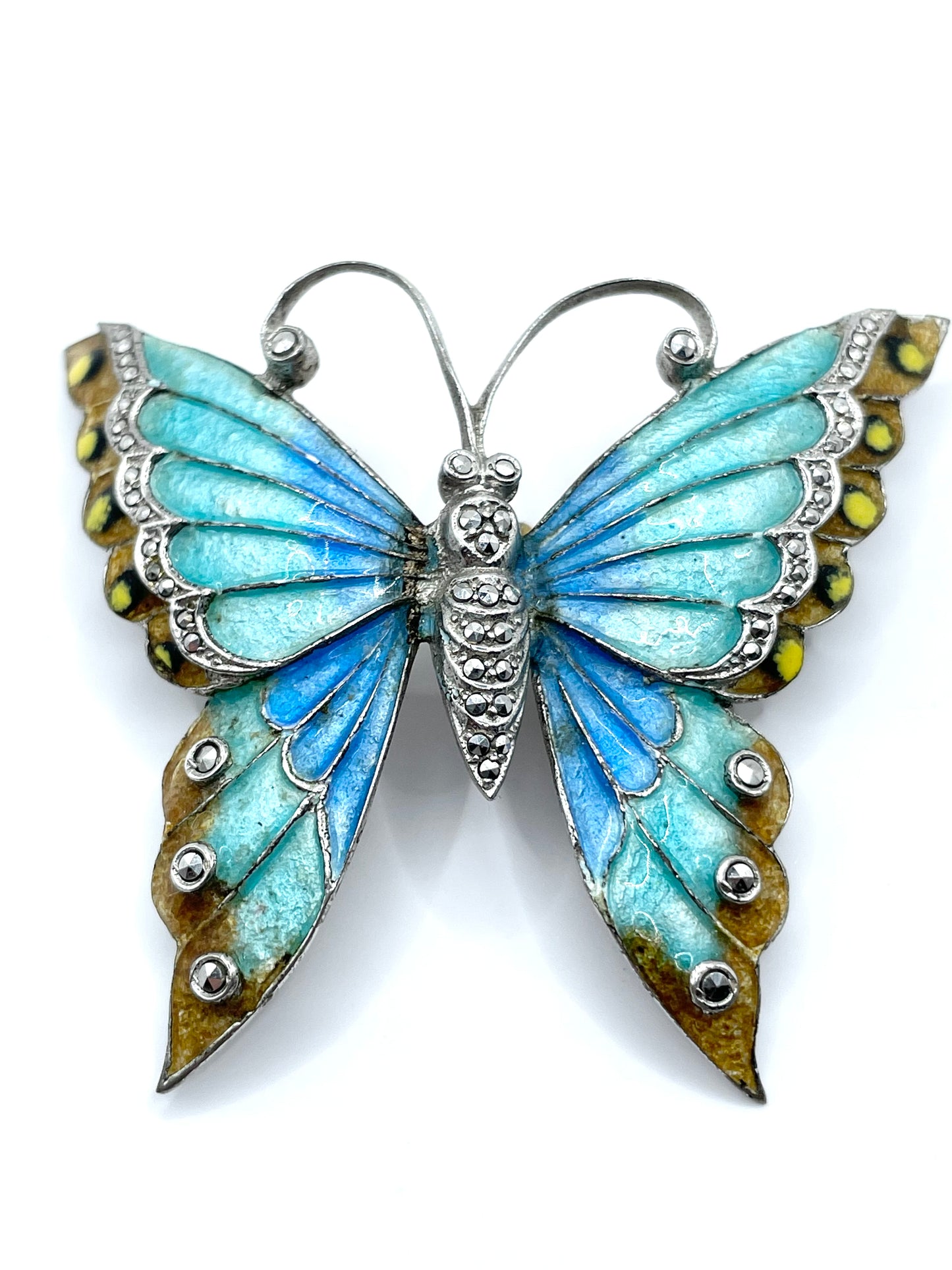 Vintage Sterling Silver Enamel Butterfly Brooch 