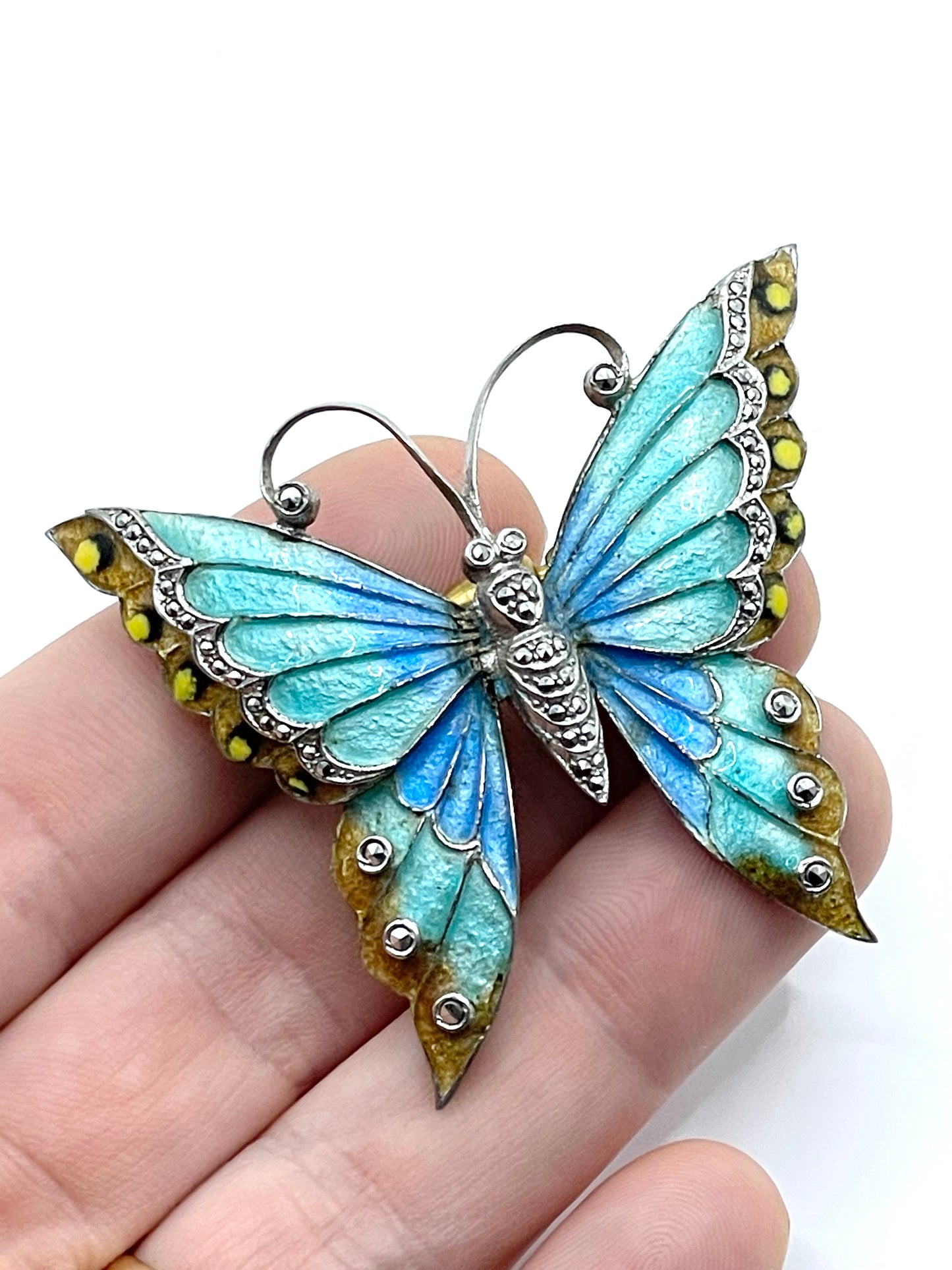 Vintage Sterling Silver Enamel Butterfly Brooch 