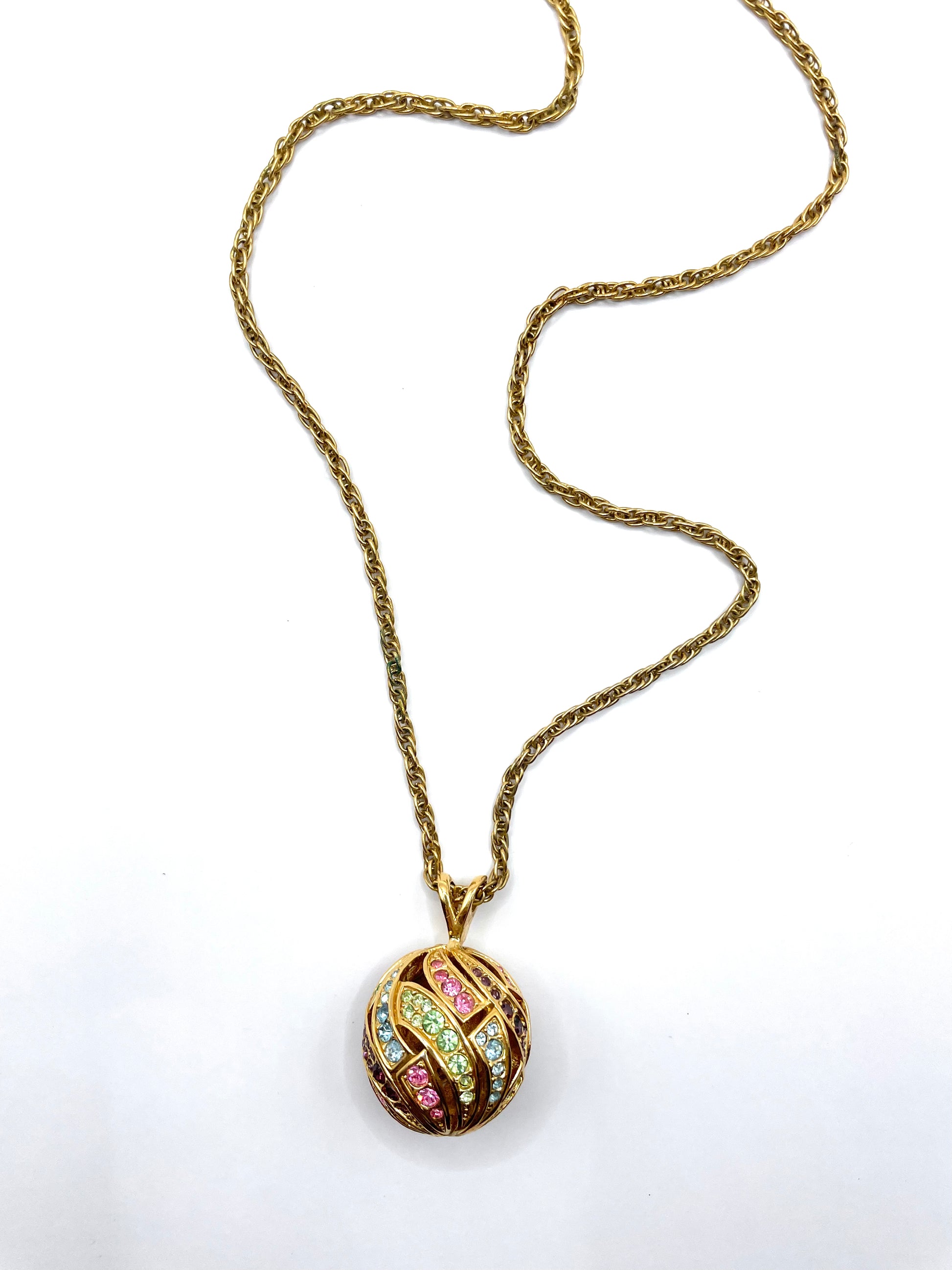 Gold ball necklace 2025 with rhinestone pendant