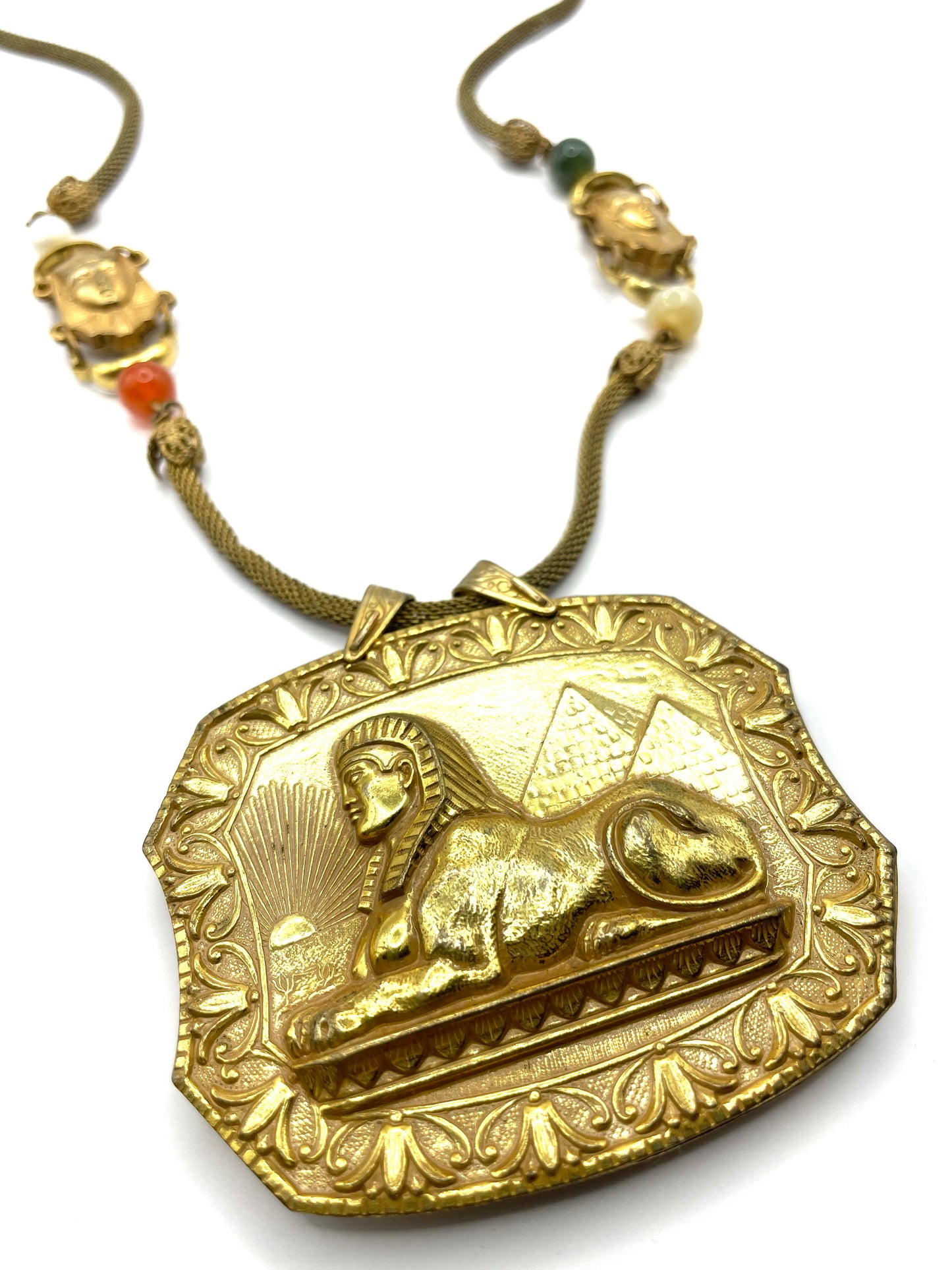 Miriam Haskell Egyptian Revival Sphinx Pharoah Pendant Necklace 1970's