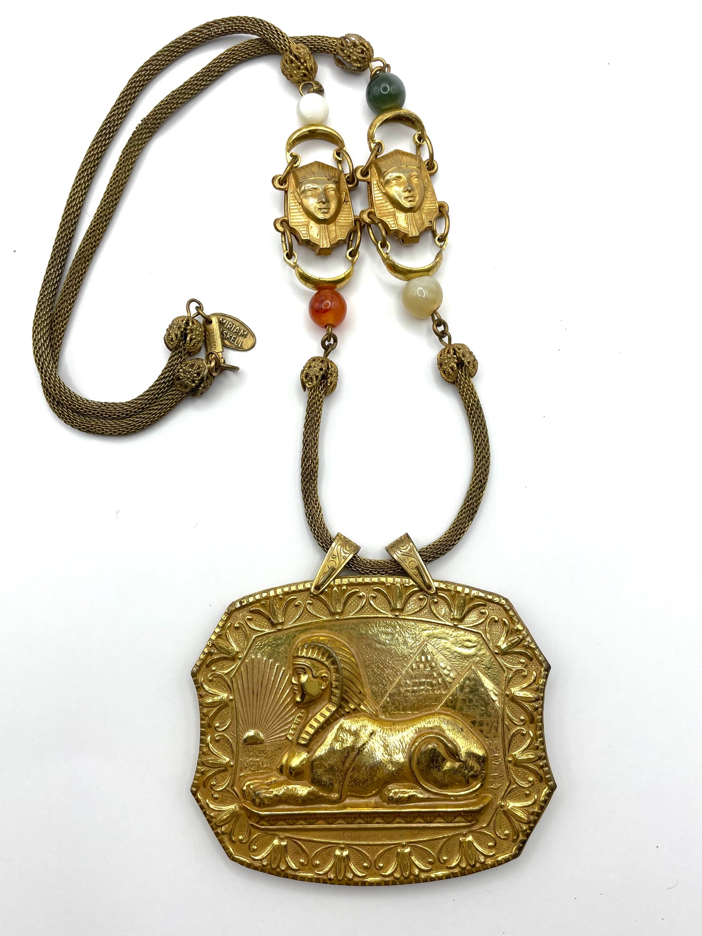 Miriam Haskell Egyptian Revival Sphinx Pharoah Pendant Necklace 1970's