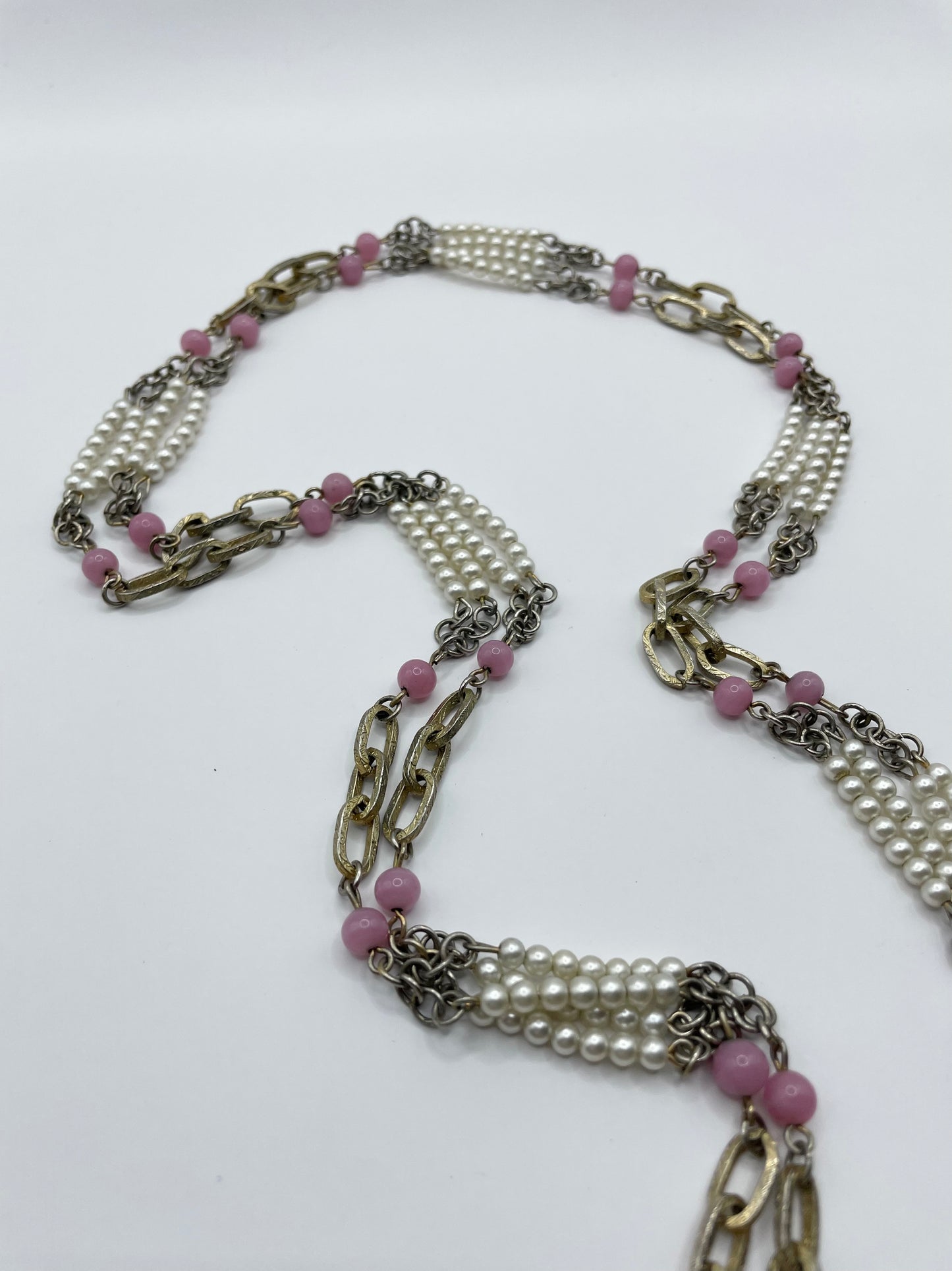 Vintage 30" long Pearls and Pink Beads Chain Necklace