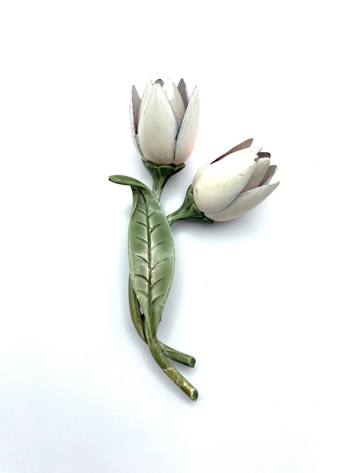 Vintage Enamel Tulip Flower Brooch from 1960s