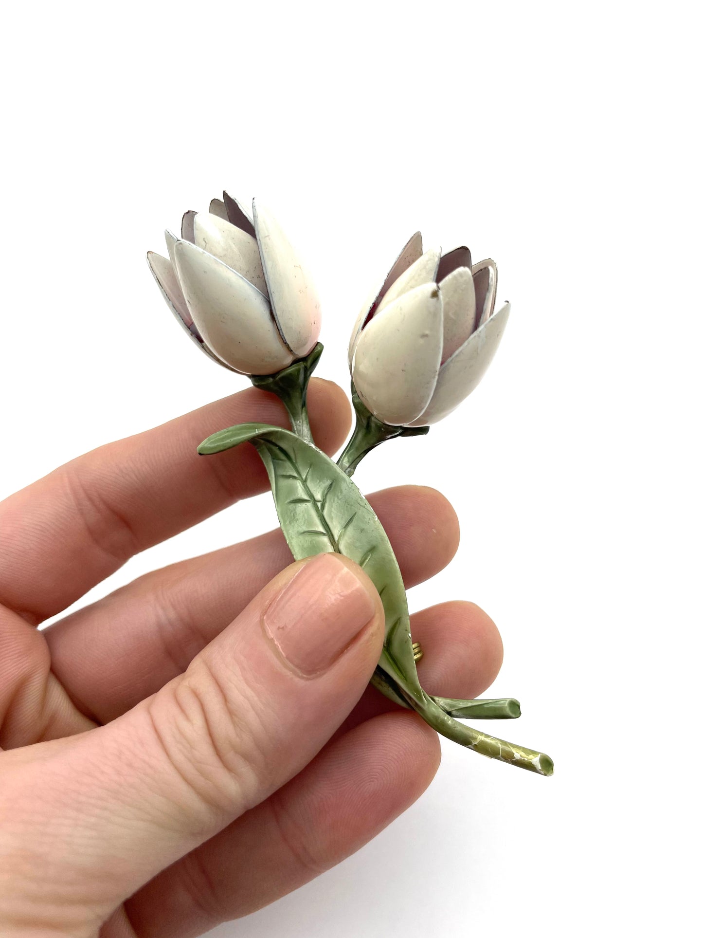 Vintage Enamel Tulip Flower Brooch from 1960s