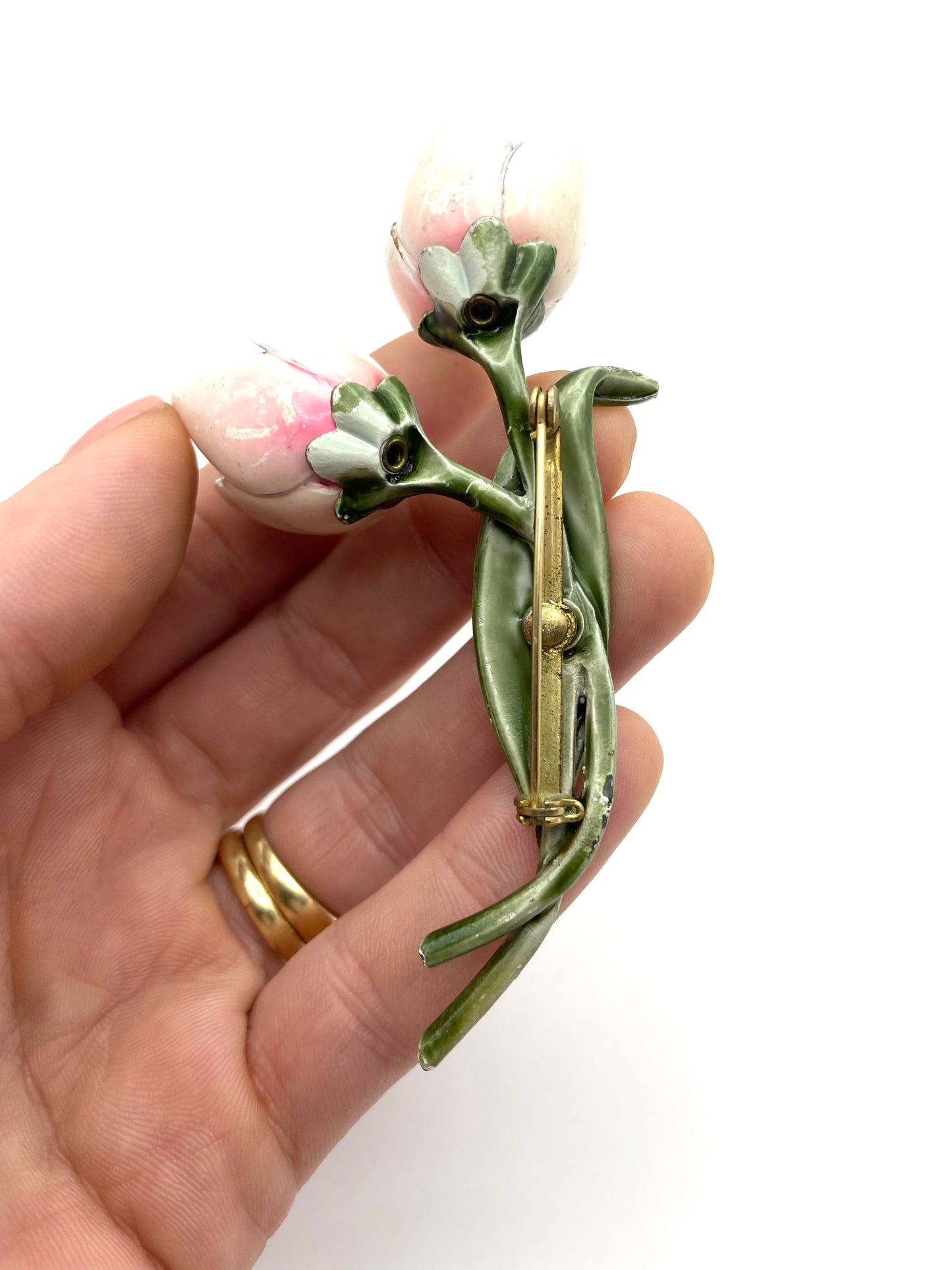 Vintage Enamel Tulip Flower Brooch from 1960s