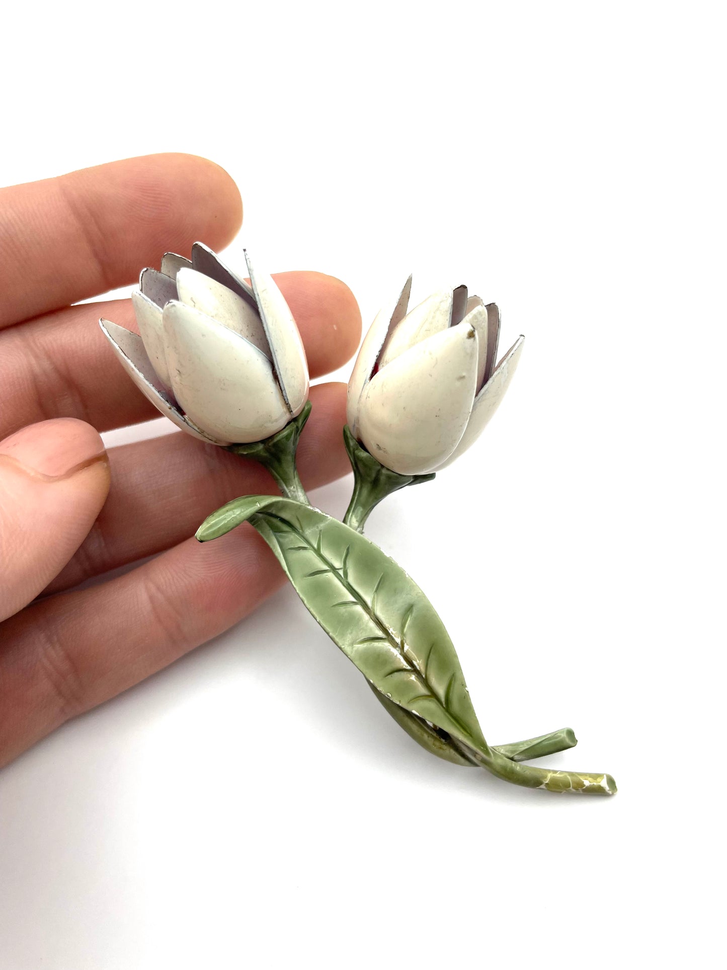 Vintage Enamel Tulip Flower Brooch from 1960s