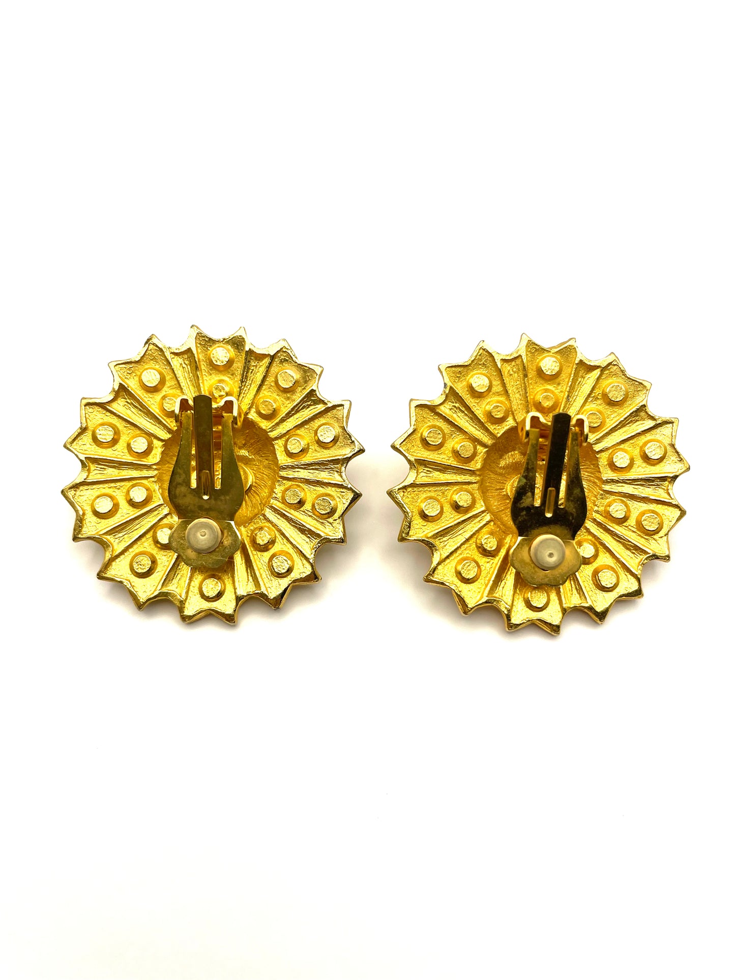 Vintage David Dubin NR Gold Tone Green Lucite Cabachon Rhinestones Clip On Earrings